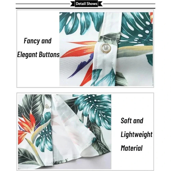 ❤️Men White Short Sleeve Button Down Casual Beach  Tropical Holiday Shirts - Picture 6 of 7